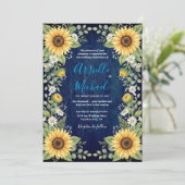 Navy Wood Sunflower Wedding Invitation Rustic 招待状 (スタンド正面)