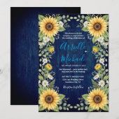 Navy Wood Sunflower Wedding Invitation Rustic 招待状 (正面/裏面)