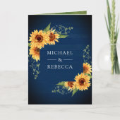 Navy Wood Sunflowers Photo Arch QR Code Wedding 招待状 (正面)