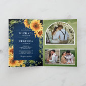 Navy Wood Sunflowers Photo Arch QR Code Wedding 招待状 (内部)
