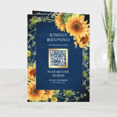 Navy Wood Sunflowers Photo Arch QR Code Wedding 招待状 (裏面)