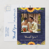 Navy Wood Sunflower's Thank You Photo素朴.Navy Wood ポストカード (正面/裏面)