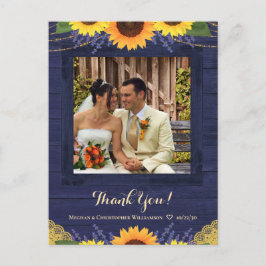 Navy Wood Sunflower's Thank You Photo素朴.Navy Wood  ポストカード