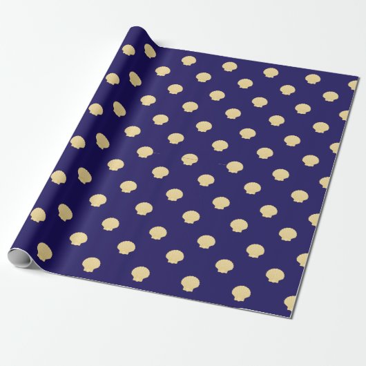 navy wrapping paper navy with golden sea scallops ラッピングペーパー (アンロールド)