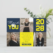 Navy & Yellow 3 Photo Graduationありがとう 招待状 (スタンド正面)