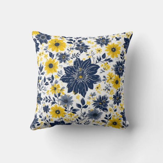 Navy, Yellow and Gray Floral クッション (裏面)