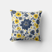 Navy, Yellow and Gray Floral クッション (正面)