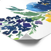 Navy Yellow and Purple Bright Floral Wedding Sign ポスター (角)