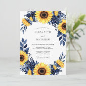 Navy Yellow Bold Sunflower Wedding 招待状 (スタンド正面)