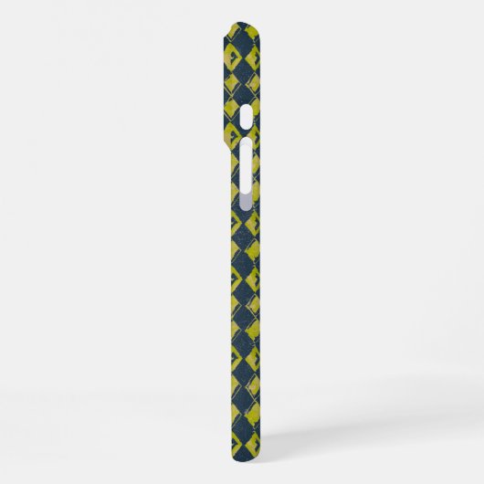 Navy Yellow Doodle Diamond Pattern Custom Monogram iPhoneケース (左側面)