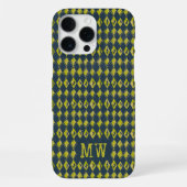 Navy Yellow Doodle Diamond Pattern Custom Monogram iPhoneケース (裏面)