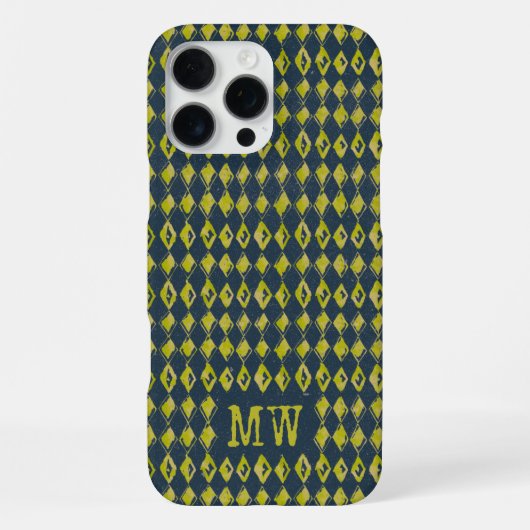 Navy Yellow Doodle Diamond Pattern Custom Monogram iPhoneケース (裏面)