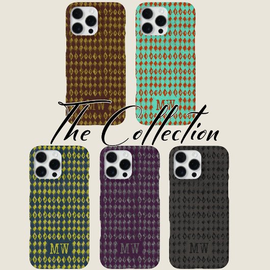 Navy Yellow Doodle Diamond Pattern Custom Monogram iPhoneケース