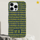 Navy Yellow Doodle Diamond Pattern Custom Monogram iPhoneケース
