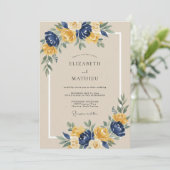 Navy Yellow Floral Arch Wedding 招待状 (スタンド正面)