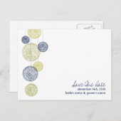 Navy & Yellow Twine Globesの結婚式の日付を保存 案内ポストカード (正面/裏面)
