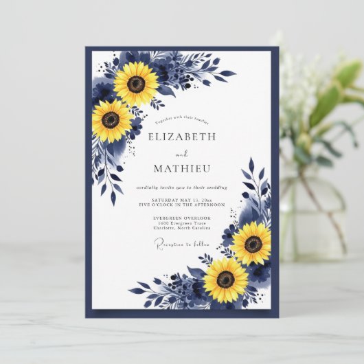 Navy Yellow Vibrant Rustic Wedding 招待状 (スタンド正面)