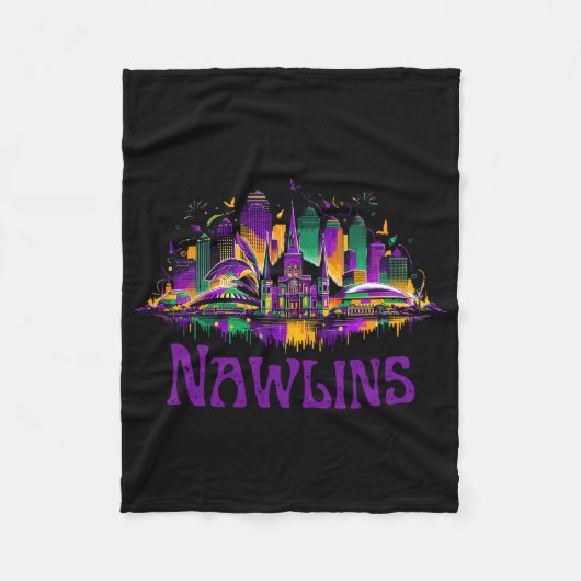 Nawlins New Orleans Cityscape Mardi-gras Souvenir フリースブランケット (正面)