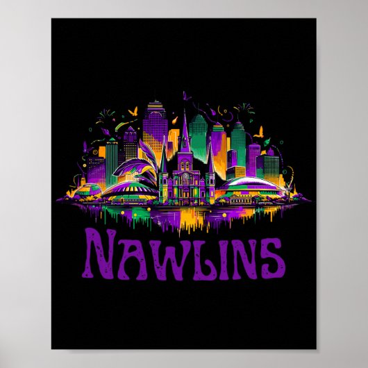 Nawlins New Orleans Cityscape Mardi-gras Souvenir  ポスター (正面)