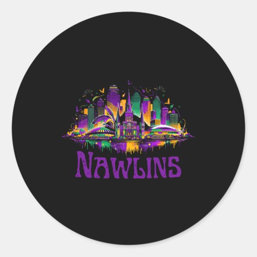 Nawlins New Orleans Cityscape Mardi-gras Souvenir ラウンドシール (正面)