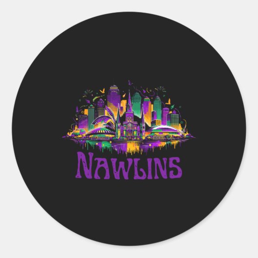 Nawlins New Orleans Cityscape Mardi-gras Souvenir ラウンドシール (正面)