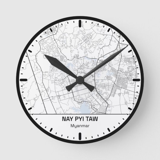 Nay Pyi Taw Clock City Line Art ラウンド壁時計 (正面)