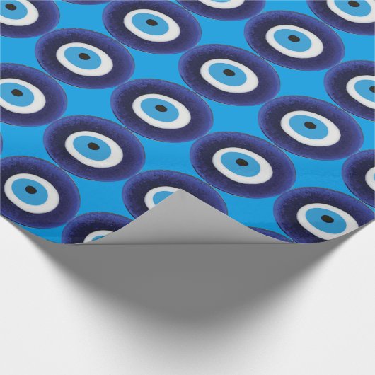 Nazarの悪のまなざしの保護お守りの青いビードの記号 ラッピングペーパー (角)