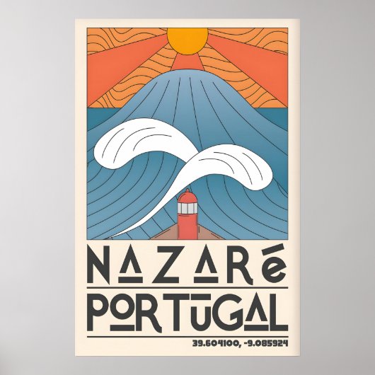 Nazare Portugal Ocean Print - Minimalist Wave and ポスター (正面)