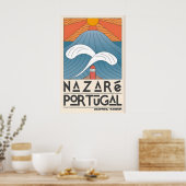 Nazare Portugal Ocean Print - Minimalist Wave and ポスター (キッチン)