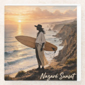 Nazaré Sunset Surf Coaster – Portugal Coastal Phot ガラスコースター (正面)