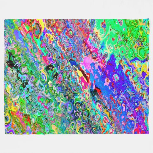 NBKのトリップ（幻覚体験）のようなでサイケデリックな酸のワックスの絞り染め フリースブランケット (正面(横))