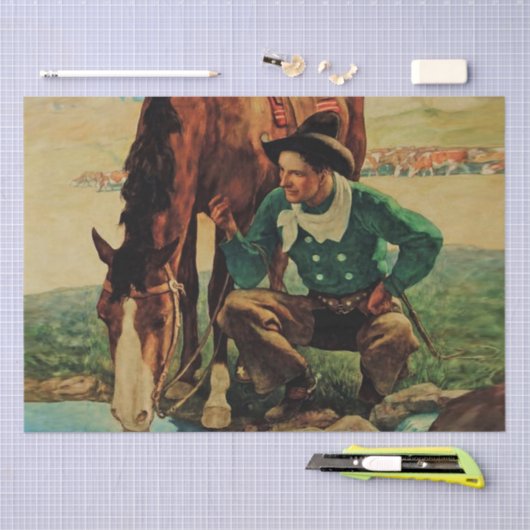 NCワイエスで馬に水をやったカウボーイ 薄葉紙 (クラフト)
