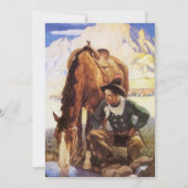 NCワイエスで馬に水を与えるカウボーイ、ヴィンテージ・アート (正面)