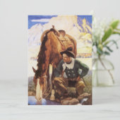 NCワイエスで馬に水を与えるカウボーイ、ヴィンテージ・アート (スタンド正面)