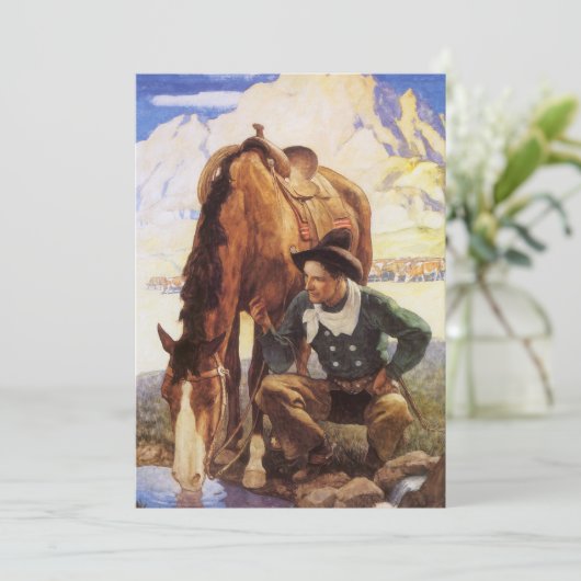 NCワイエスで馬に水を与えるカウボーイ、ヴィンテージ・アート (スタンド正面)