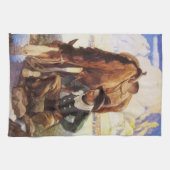 NCワイエスで馬に水を与えるカウボーイ、ヴィンテージ・アート キッチンタオル (横)