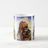 NCワイエスで馬に水を与えるカウボーイ、ヴィンテージ・アート コーヒーマグカップ (中央)