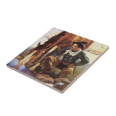 NCワイエスで馬に水を与えるカウボーイ、ヴィンテージ・アート タイル (側面)