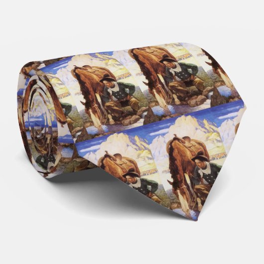 NCワイエスで馬に水を与えるカウボーイ、ヴィンテージ・アート ネクタイ (ロール)
