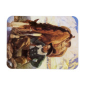 NCワイエスで馬に水を与えるカウボーイ、ヴィンテージ・アート マグネット (横)