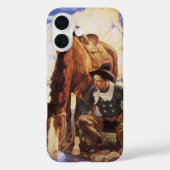NCワイエスで馬に水を与えるカウボーイ、ヴィンテージ・アート Case-Mate iPhoneケース (裏面)