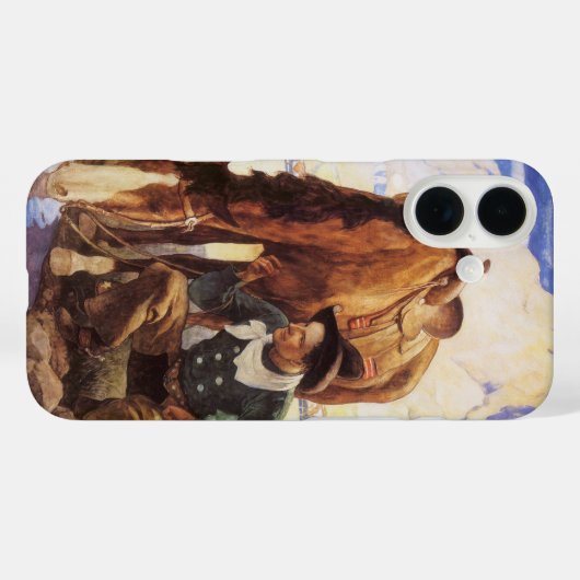 NCワイエスで馬に水を与えるカウボーイ、ヴィンテージ・アート Case-Mate iPhoneケース (裏面 (横))