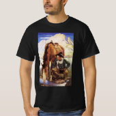 NCワイエスで馬に水を与えるカウボーイ、ヴィンテージ・アート Tシャツ (正面)