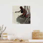 NCワイエス絵画ウェスタン「魚釣り」 ポスター (キッチン)