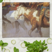 NC ワイースのヴィンテージ西部芸術、インディアンウォーパーティ キッチンタオル (折り畳み)