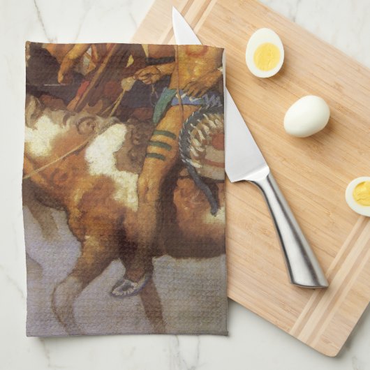 NC ワイースのヴィンテージ西部芸術、インディアンウォーパーティ キッチンタオル (四つ折り)