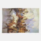 NC ワイースのヴィンテージ西部芸術、インディアンウォーパーティ キッチンタオル (横)