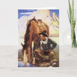 NC Wyethによって彼の馬に水を与えるクリスマス シーズンカード