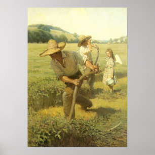NC Wyethによる農場に戻るヴィンテージの農家、 ポスター