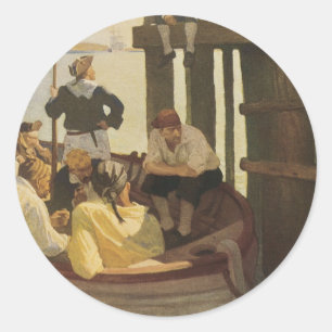 NC Wyethによる「クイーンズフェリーにて」 海賊をテーマにしたヴィンテージイラスト ラウンドシール